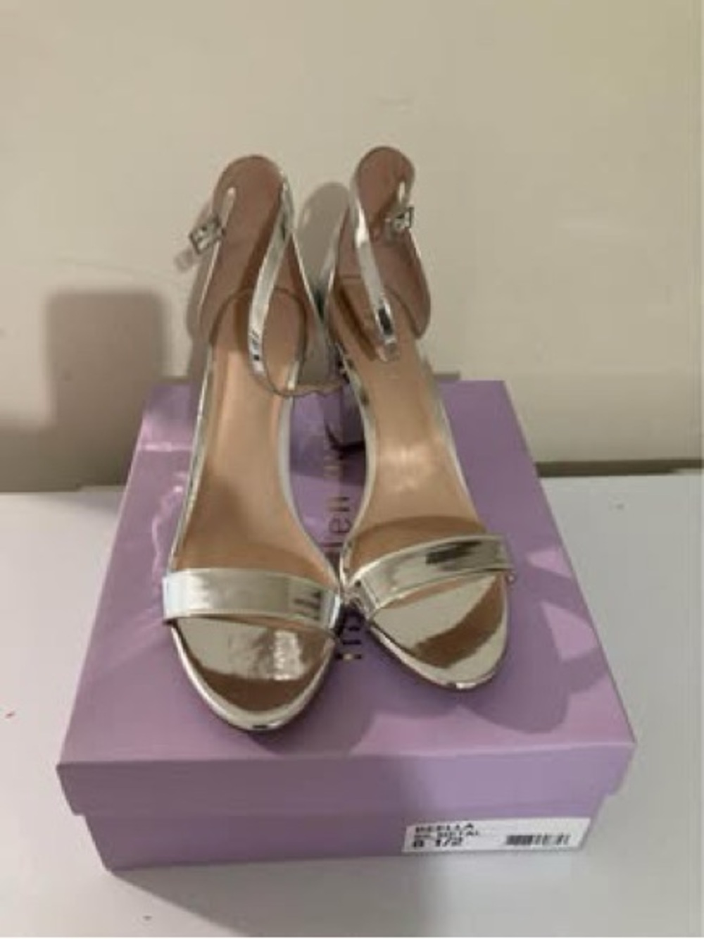 Madden Girl Silver Metallic Ankle-Strap Block Heel Sandals